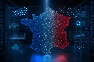 Carte numérique de la France illustrant les réseaux et usages de l’intelligence artificielle